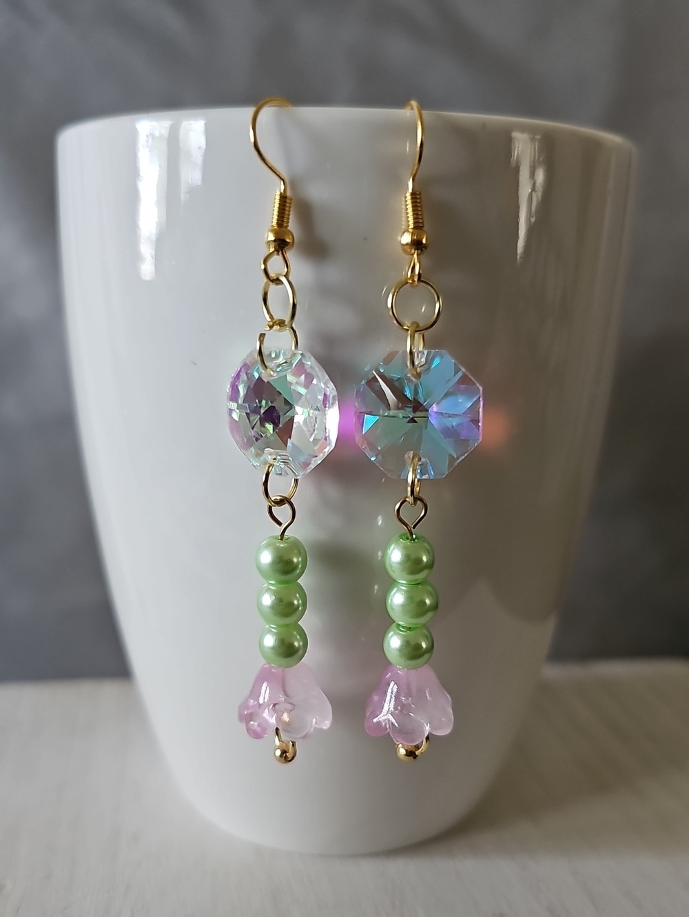 Pink Flower Crystal Earrings